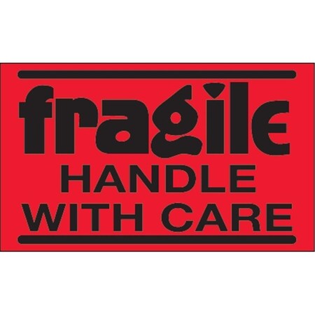 Bondad 3 x 5 in. - Fragile - Handle with Care Fluorescent Red Labels - Roll of 500 BO3348788